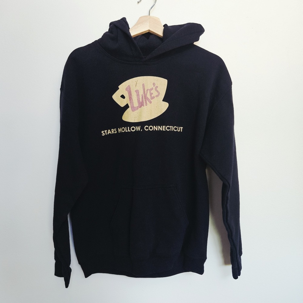 Vintage Y2K Luke's Diner Stars Hollow, CT Black Hoodie Gilmore Girls Gildan Med